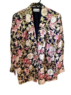 Vintage Anne Klein II 100% Silk Floral Blazer